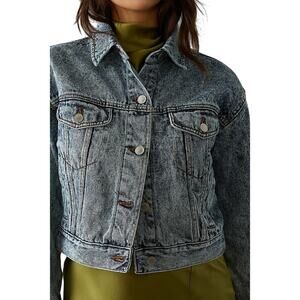 Anthropologie Aves Les Filles Cropped Denim Trucker Jacket